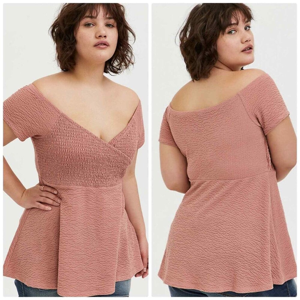 Torrid Dusty Pink Textured Smocked Off Shoulder Babydoll Top Size 2 NEW